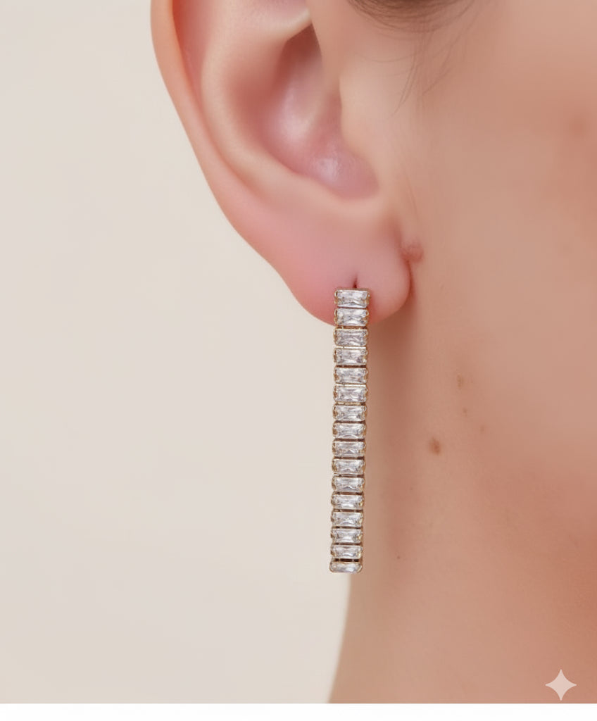 Orecchini Pendenti Baguette Acciaio gold e silver