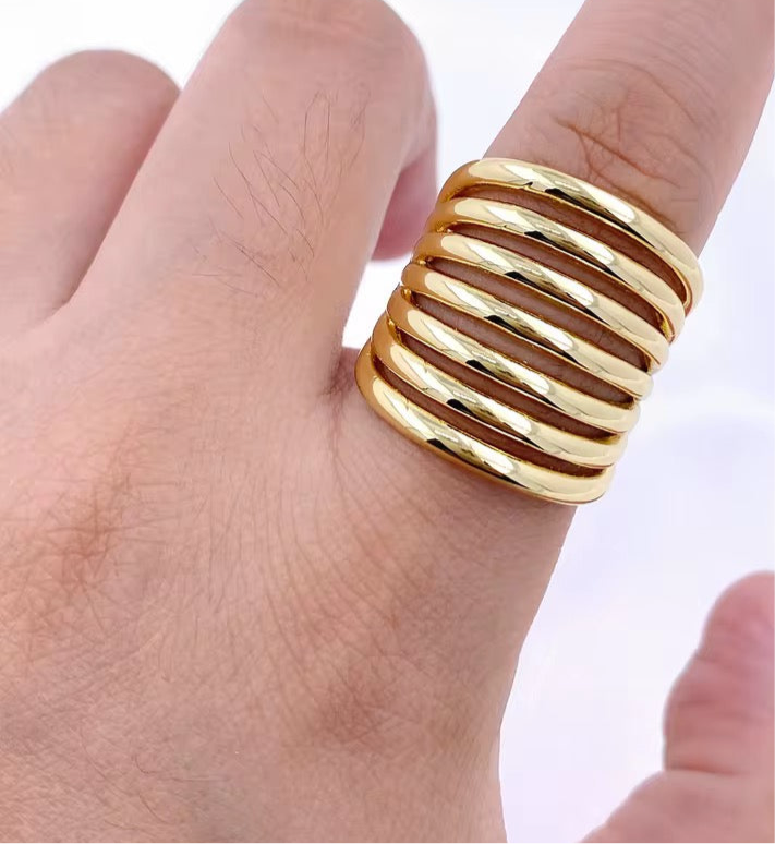 Anello LINEE a Fasce Parallele in Acciaio